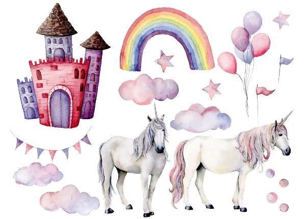 Fliis fototapeet Unicorns And Rainbow