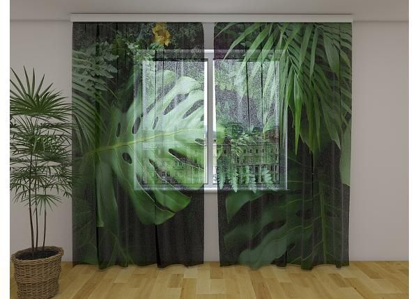 Läbipaistev fotokardin Green Tropical Leaves 240x220 cm