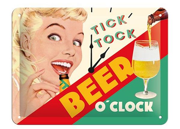 Retro metallposter Tick, tock Beer oclock 15x20 cm
