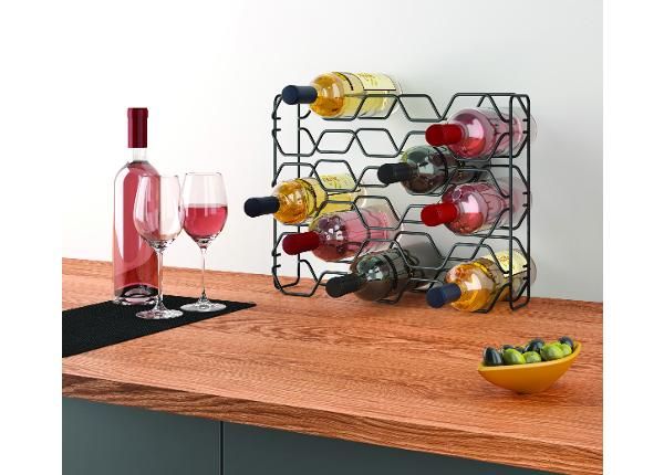 Veiniriiul 15 pudelile Hexagon, 43x12x34 cm, must