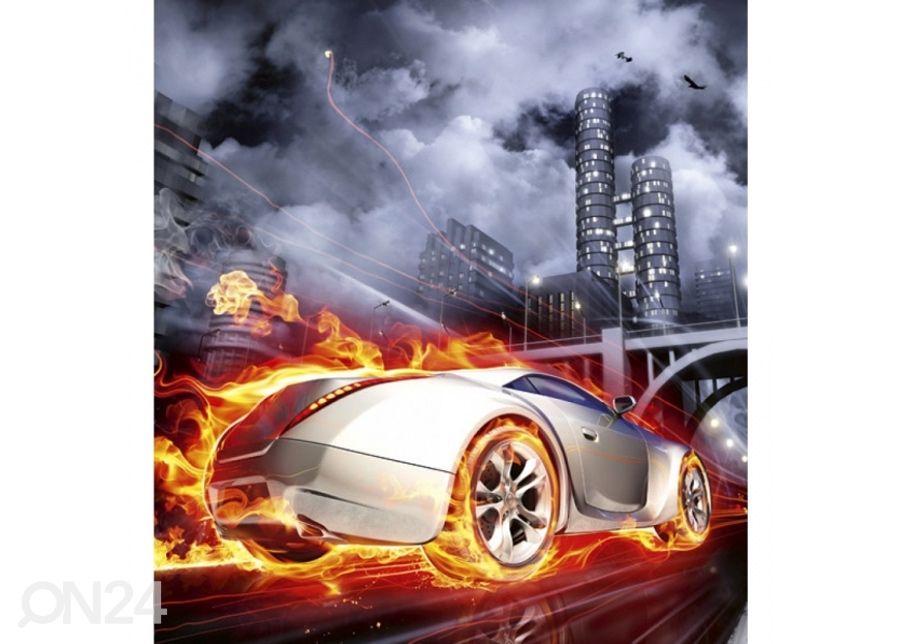 Fliis fototapeet Car in flames 150x250 cm suurendatud