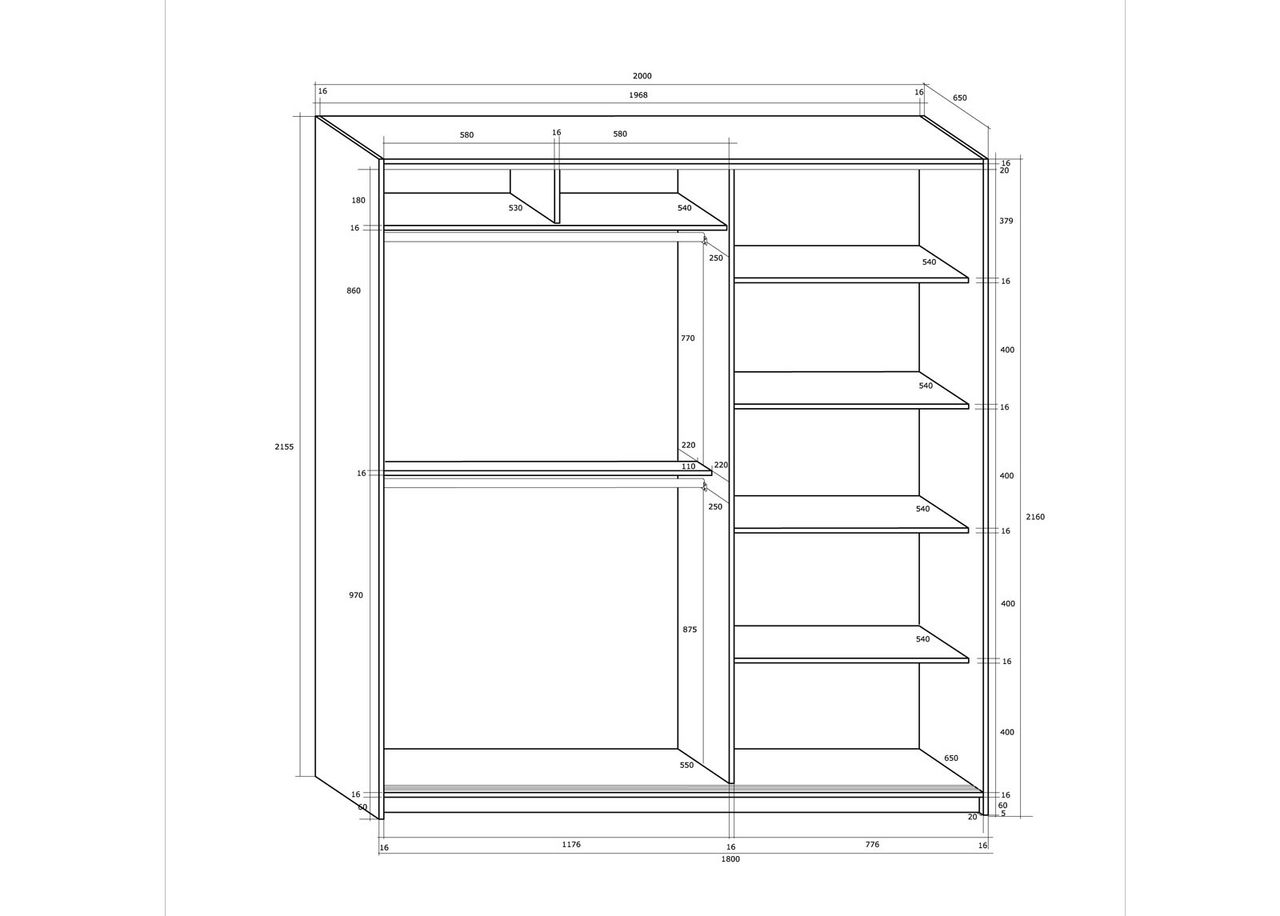 Lükandustega riidekapp 200 cm suurendatud