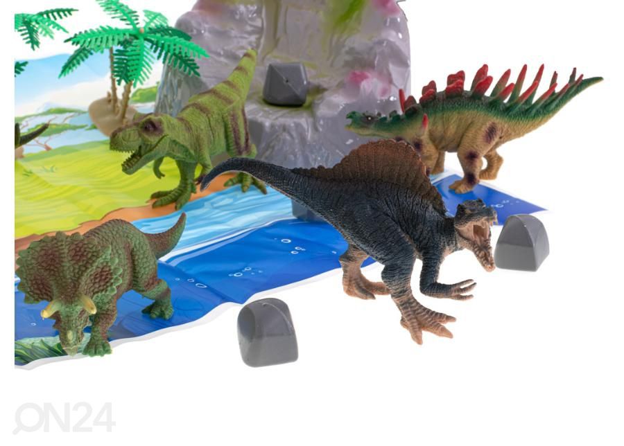 Dinosauruste figuurid 7 tk + matt ja tarvikute komplekt suurendatud