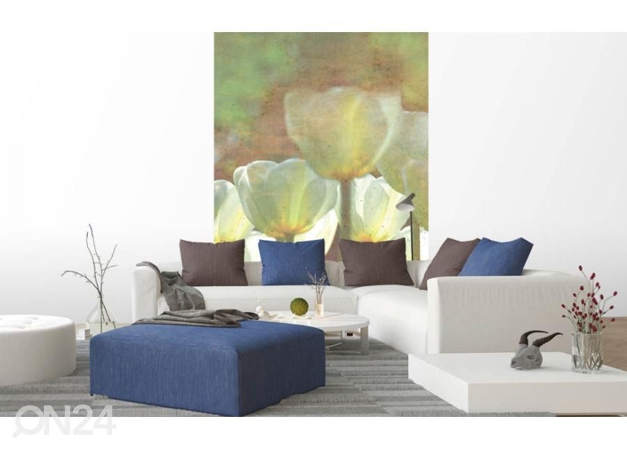 Fliis fototapeet White Tulips Abstract 150x250 cm suurendatud