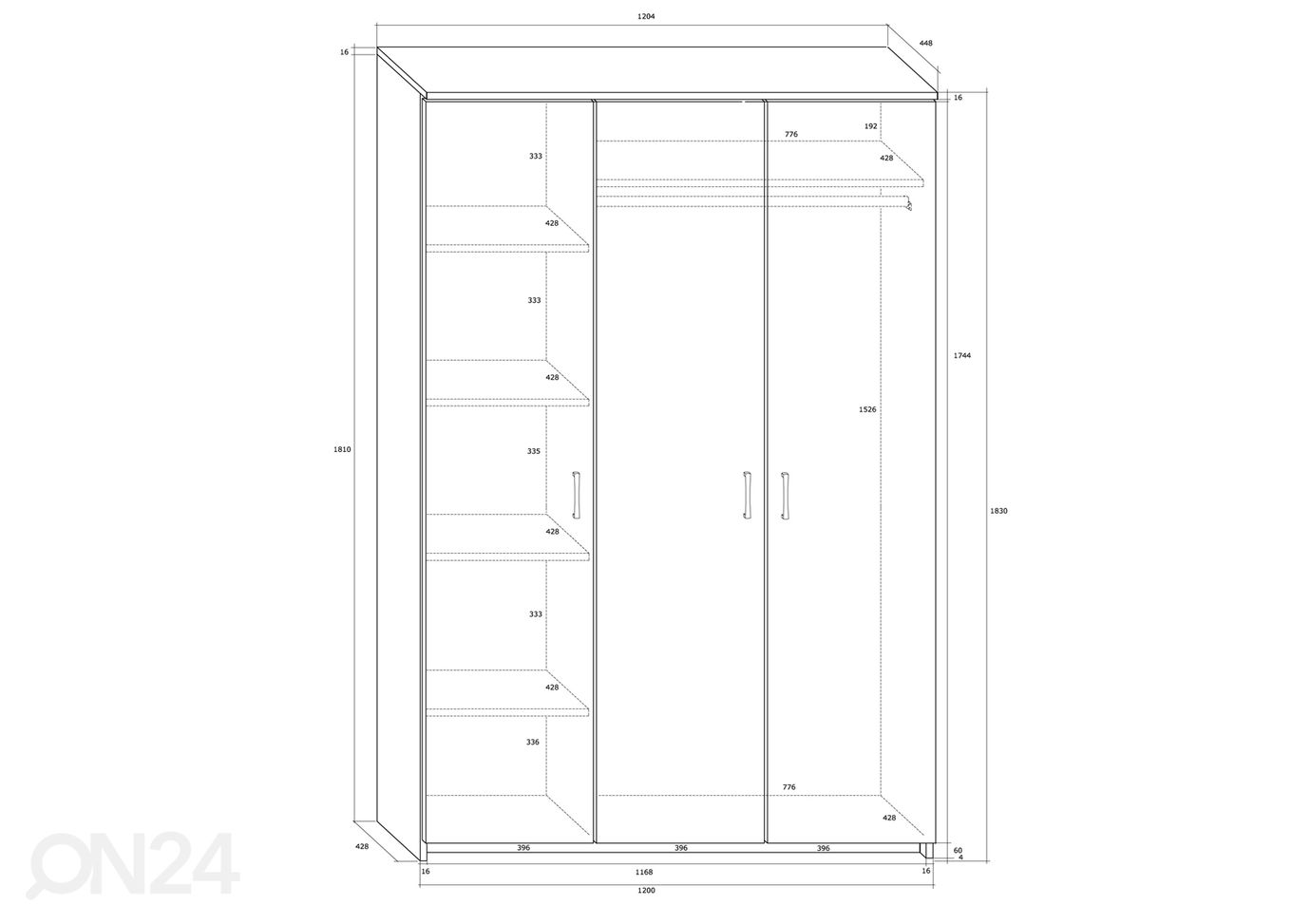 Riidekapp 120 cm suurendatud