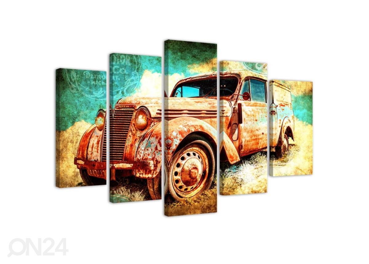 Viieosaline seinapilt Rusty car 150x100 cm suurendatud
