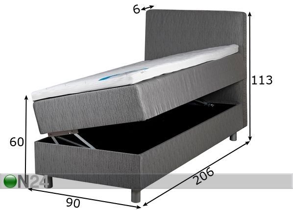 Hypnos voodi 90x200 cm pesukastiga mõõdud