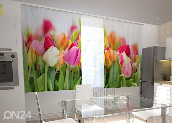 Läbipaistev kardin Tulips in the kitchen 200x120 cm
