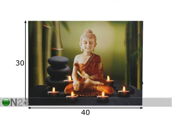 LED pilt Buddha & Tealights 30x40 cm mõõdud