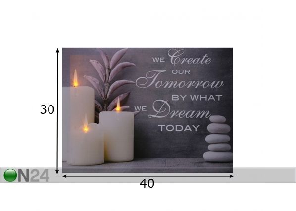 LED pilt Slogan & Candles 30x40 cm mõõdud