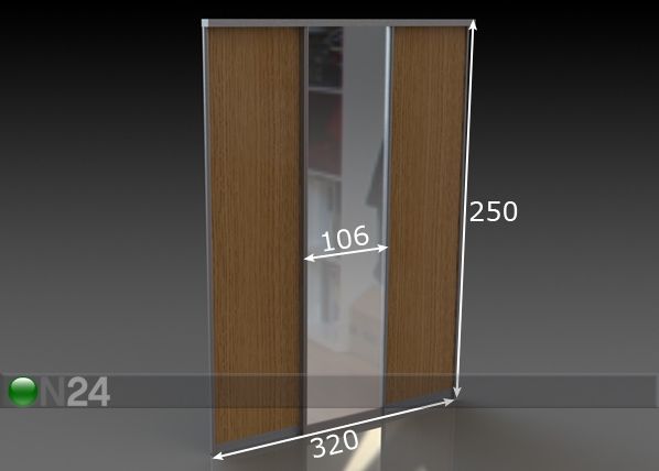 Liuguksed Prestige, 1 peegel ja 2 melamiin ust 320x250 cm mõõdud