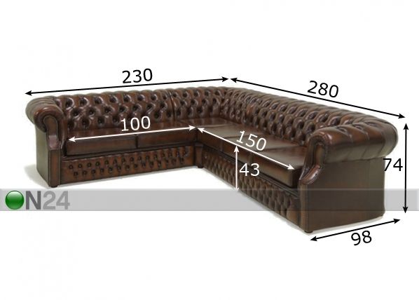 Nurgadiivan Chesterfield mõõdud