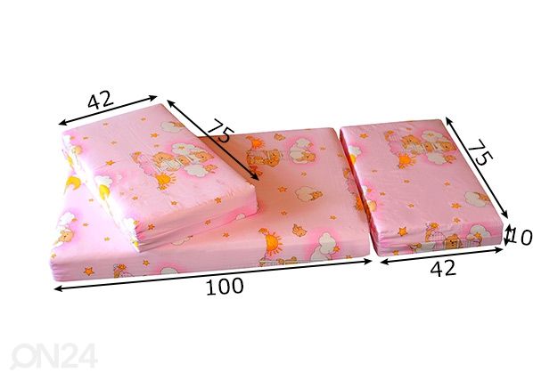 Pikendatav madrats Teddy Bear roosa 75x100+42+42 cm mõõdud