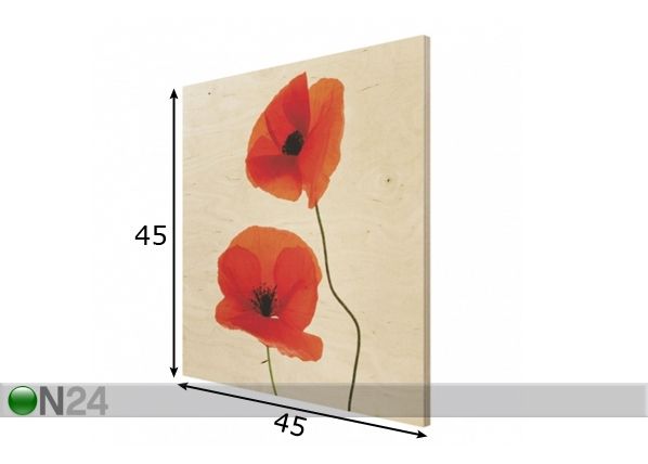 Seinapilt puidul Charming Poppies 45x45 cm mõõdud