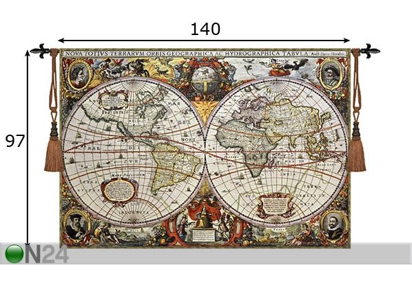 Seinavaip Gobelään Antique World Map 140x97 cm mõõdud