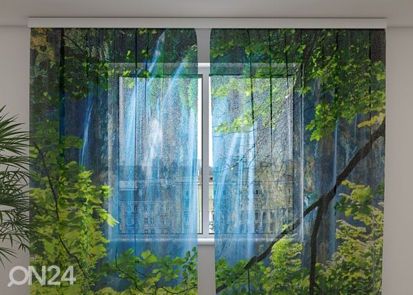 Šifoon-fotokardin Waterfall behind the window 240x220 cm
