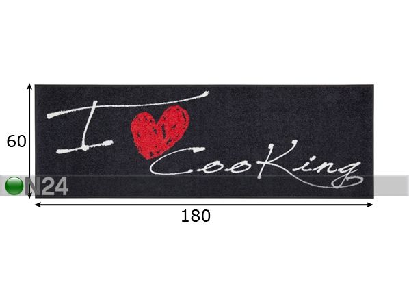 Vaip I Love Cooking Heart 60x180 cm mõõdud