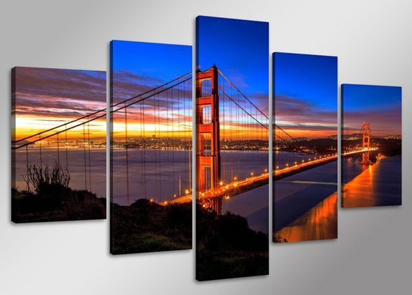Viieosaline seinapilt Golden Gate Bridge 160x80 cm