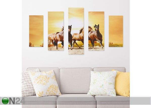 Viieosaline seinapilt Horse & Sunset 160x60 cm