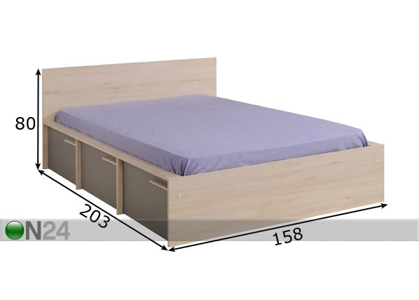 Voodi Connect 140x200 cm + 3 voodisahtlit mõõdud
