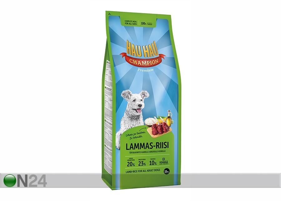 Hau-Hau Champion täistoit lamba ja riisiga täiskasvanud koertele 15kg suurendatud