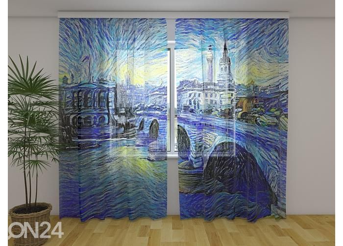 Läbipaistev fotokardin London Bridge in Van Gogh Style 240x220 cm suurendatud