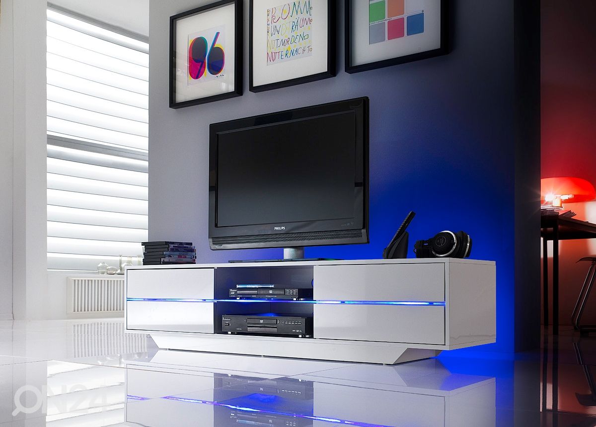 LED valgustusega valge TV-alus Blues suurendatud