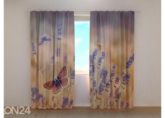 Poolpimendav fotokardin Butterflies on Lavender 240x220 cm suurendatud