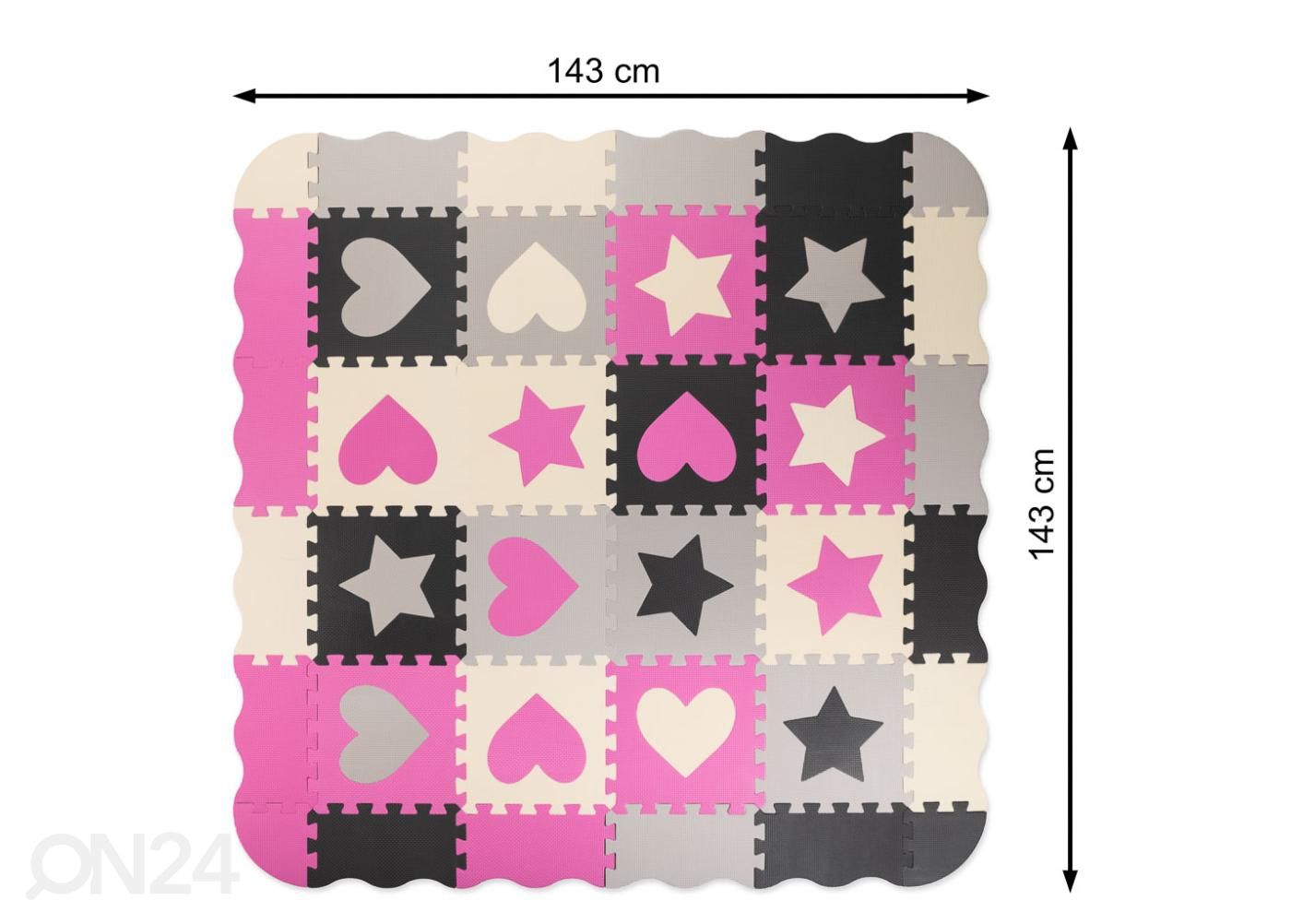 Puslematt 36 elementi hall/roosa 143x143x1 cm suurendatud mõõdud