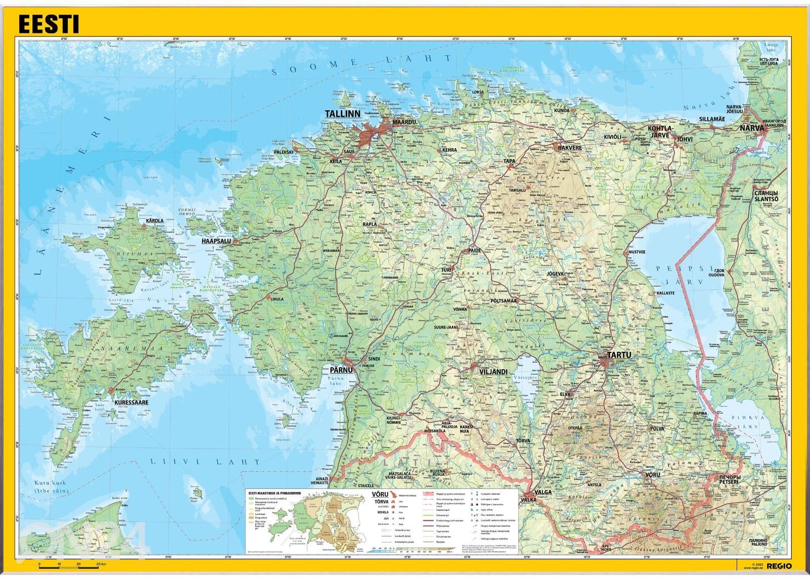 Regio Eesti üldgeograafiline seinakaart 163 x 115 cm suurendatud