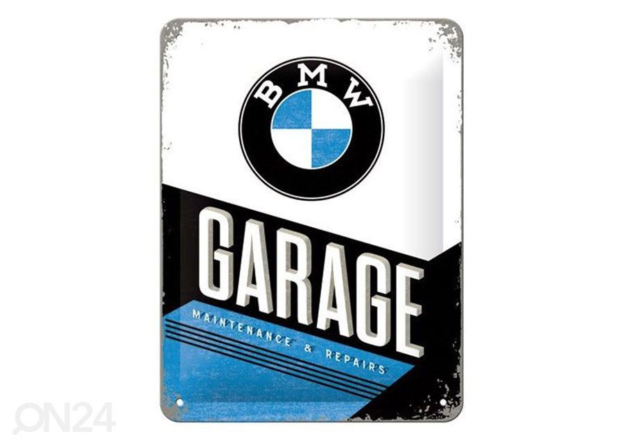 Retro metallposter BMW Garage 15x20 cm suurendatud