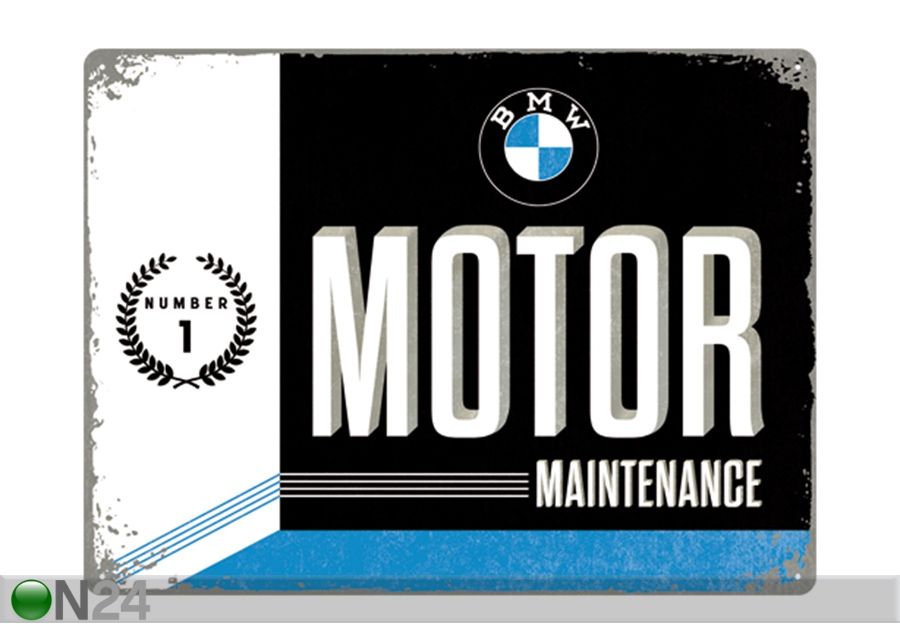 Retro metallposter BMW Motor Maintenance 30x40 cm suurendatud