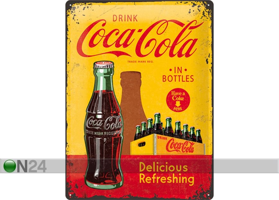 Retro metallposter Coca-Cola in bottles 30x40cm suurendatud