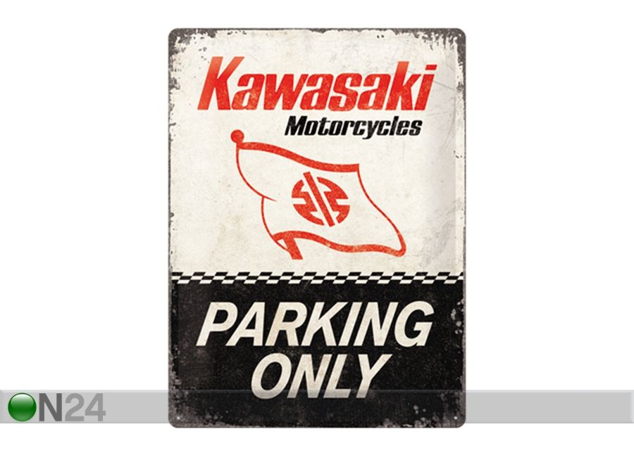 Retro metallposter Kawasaki Parking Only 30x40 cm suurendatud