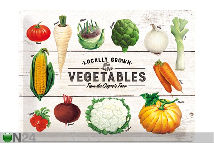 Retro metallposter Locally Grown Vegetables 30x40 cm suurendatud