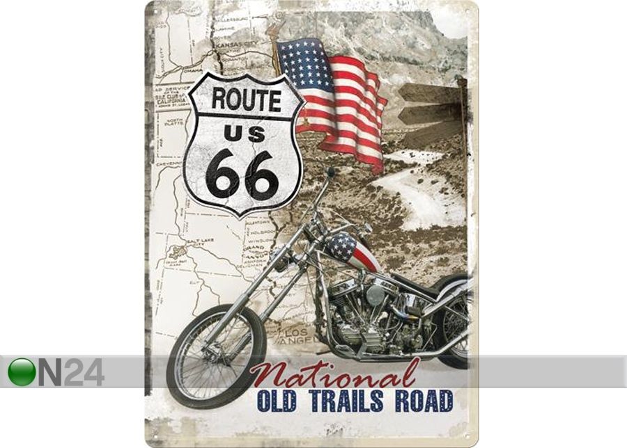 Retro metallposter Route 66 National Old Trails Road 30x40cm suurendatud