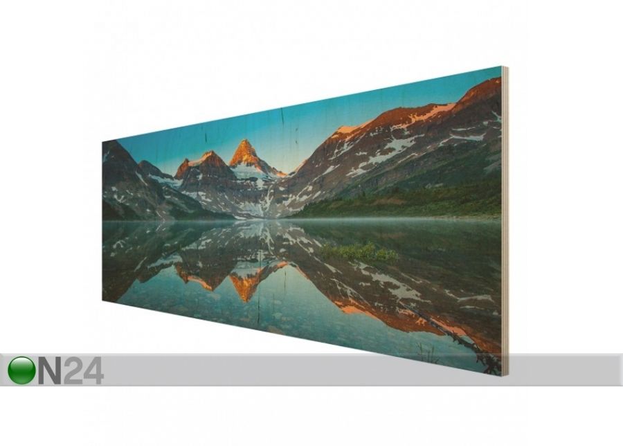 Seinapilt puidul Mountain landscape at Lake Magog in Canada 40x100 cm suurendatud