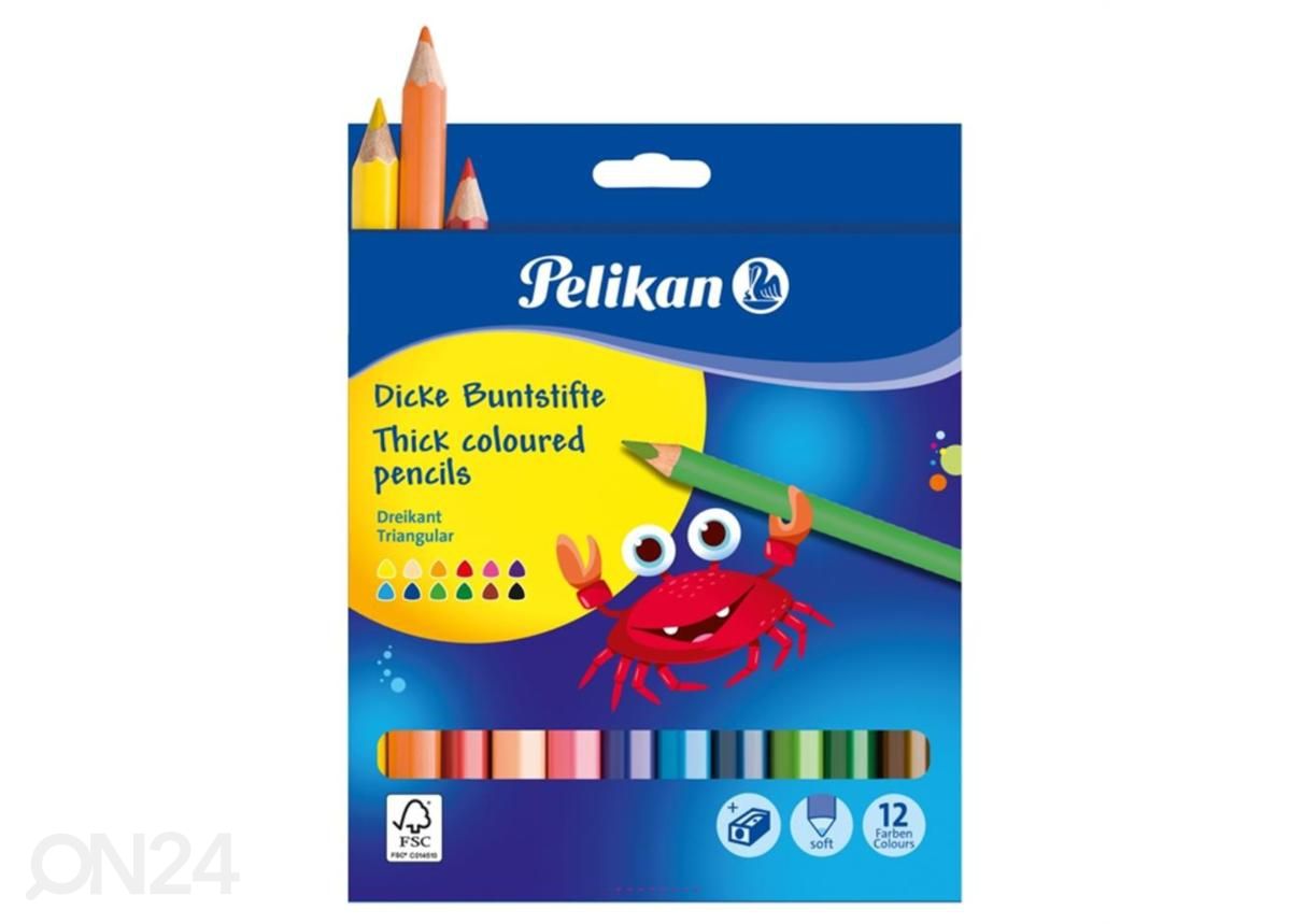 Värvipliiats 12 värvi Pelikan + teritaja suurendatud