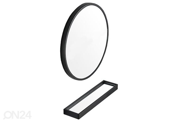 Peegel riiuliga Ø70 cm, must