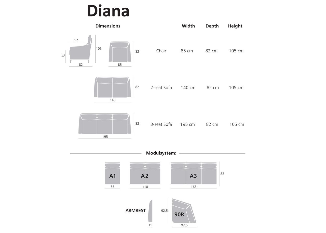 2-kohaline diivan Diana suurendatud