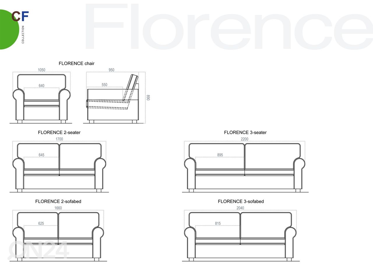 2-kohaline diivan Florence suurendatud