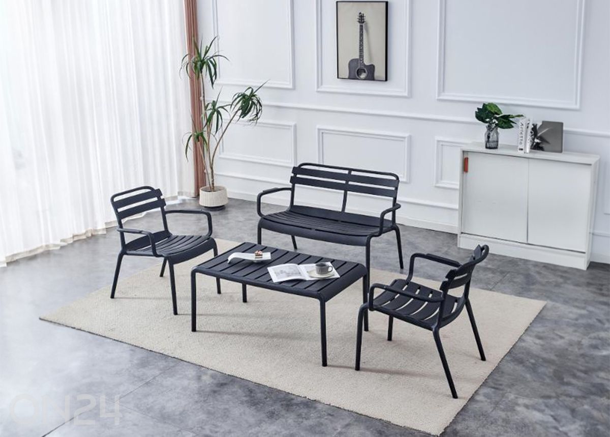Aiamööbli komplekt Costa 2 tooli+laud+diivan must suurendatud