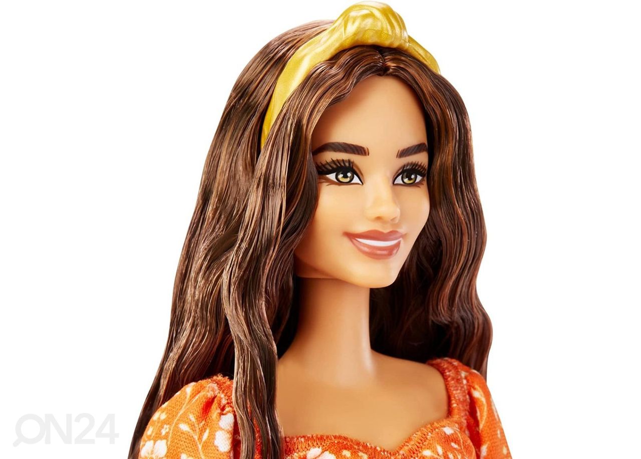 Barbie® Fashionistas® nukk oranži kleidiga suurendatud