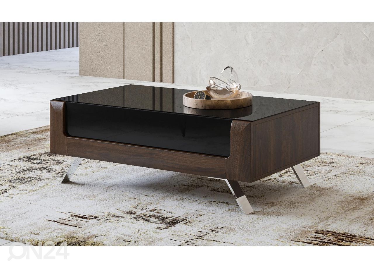 Diivanilaud Cassandra 110x65 cm, pähkel/läikiv must suurendatud