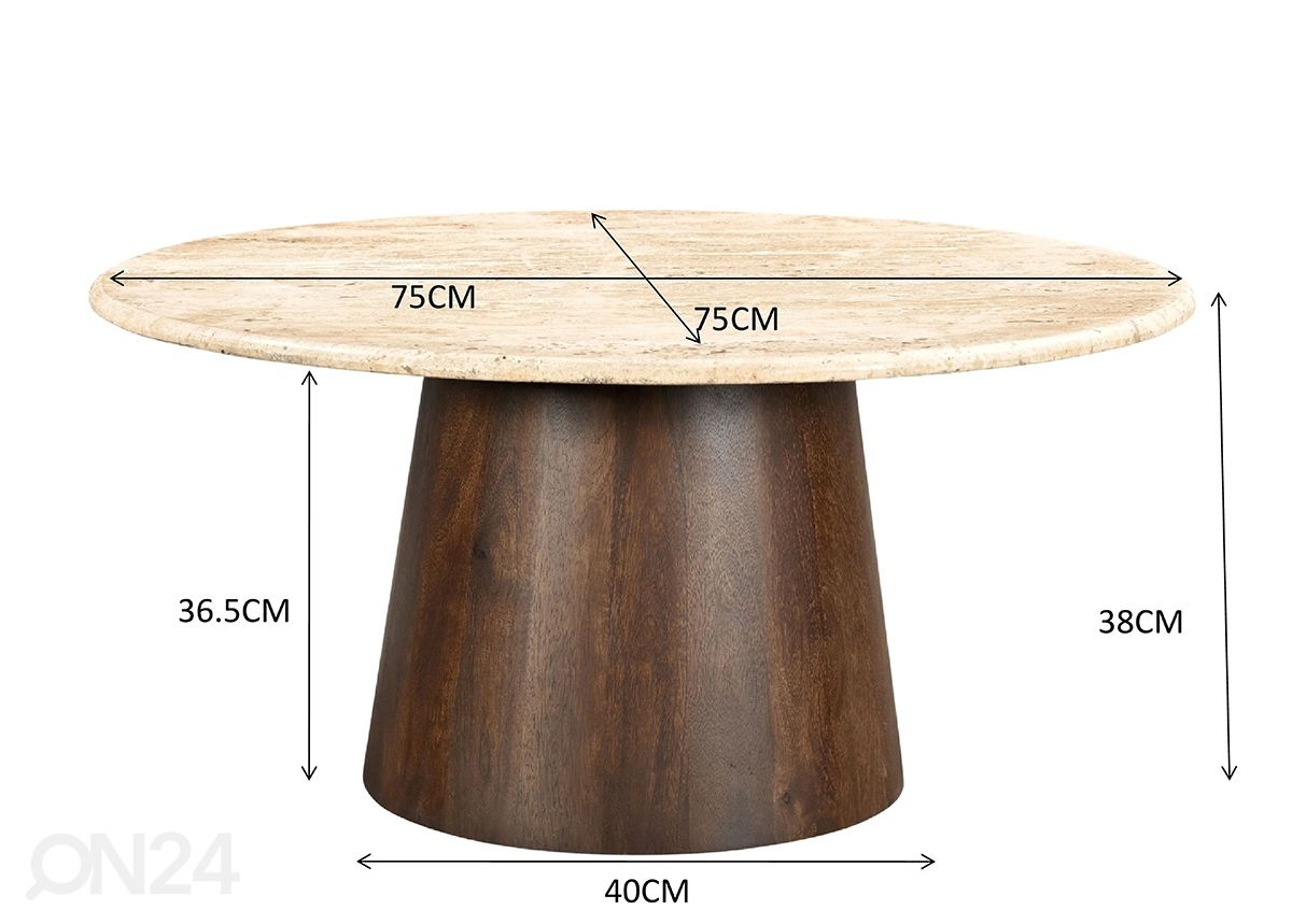Diivanilaud Valentino Ø 75 cm suurendatud