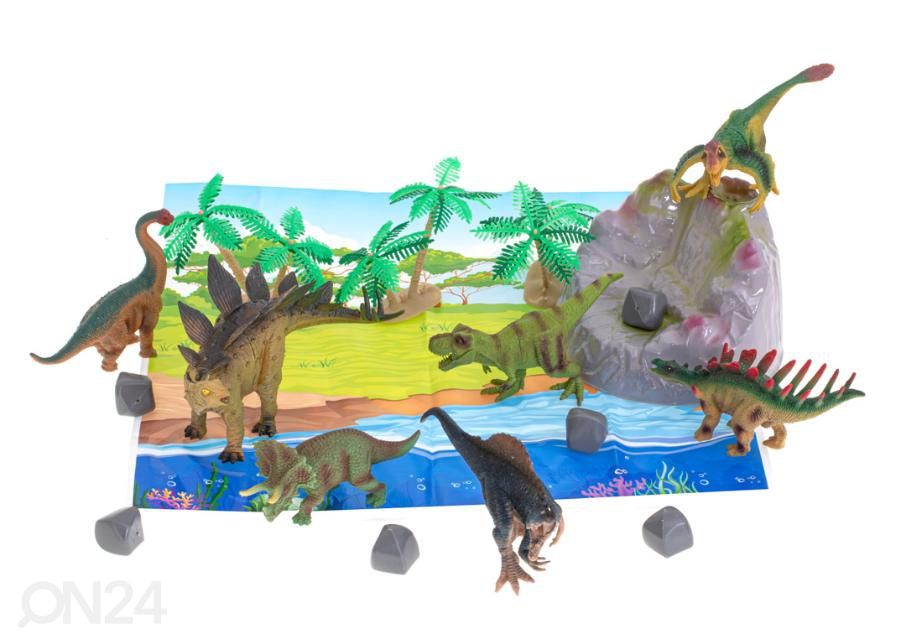 Dinosauruste figuurid 7 tk + matt ja tarvikute komplekt suurendatud