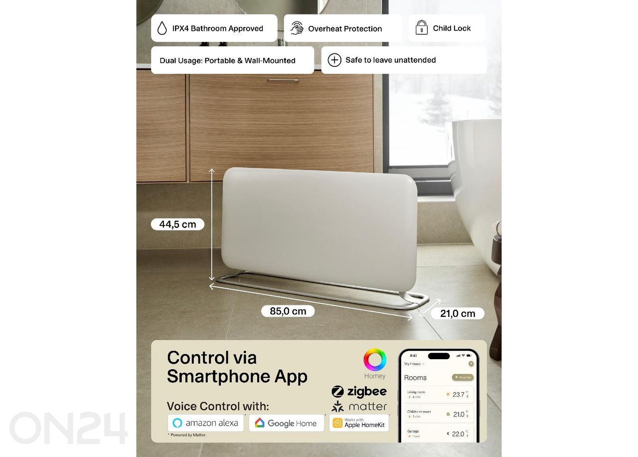 Elektriradiaator alusega Mill Mill Invisible Smart Gen. 4 PA1500WIFI4A, 1500W suurendatud