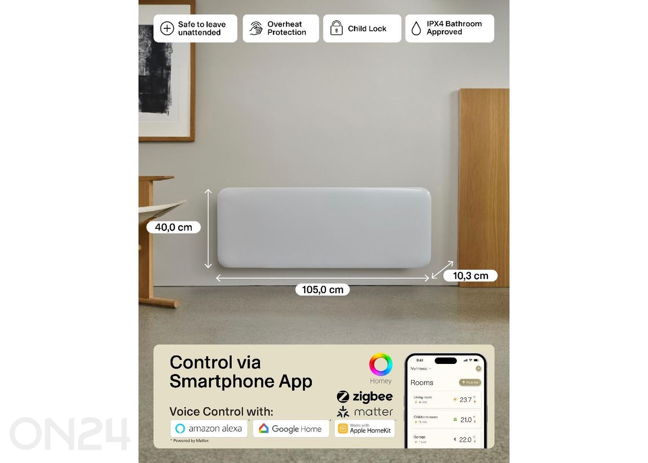 Elektriradiaator Mill Invisible Smart WiFi Gen.4 PA2000WIFI4 suurendatud