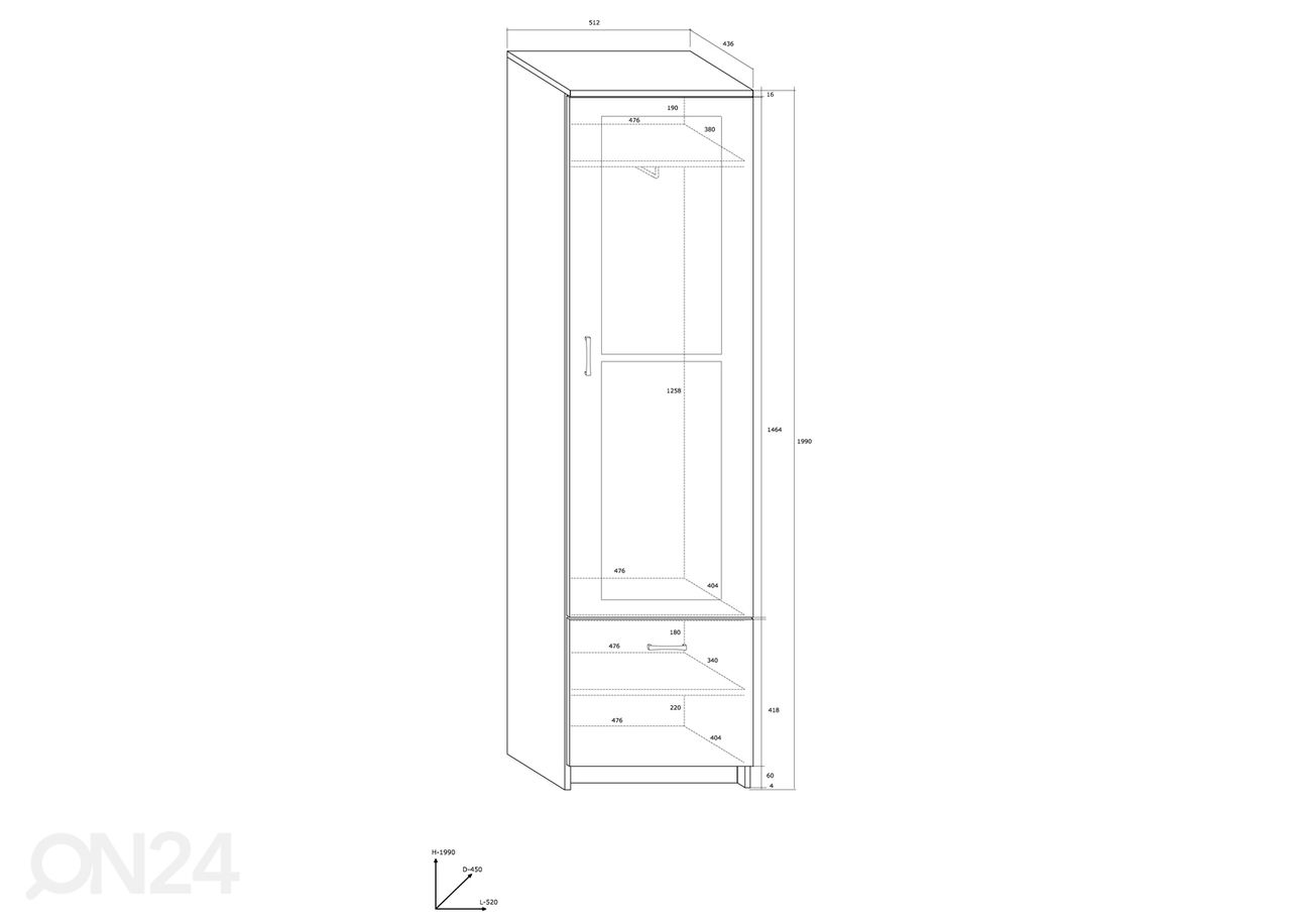 Esikukapp/riidekapp 52 cm suurendatud