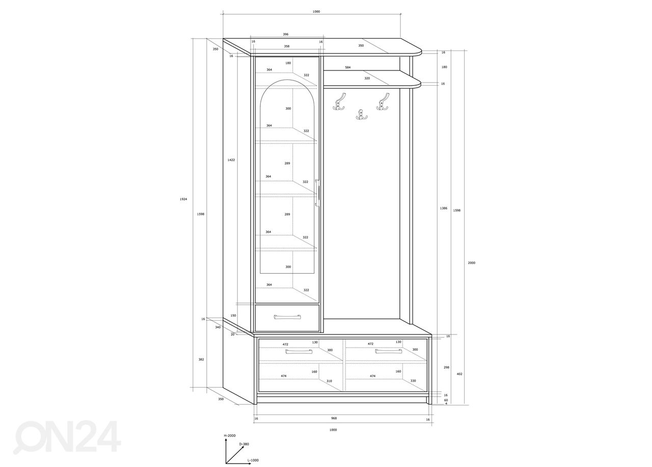 Esikukomplekt 100 cm suurendatud